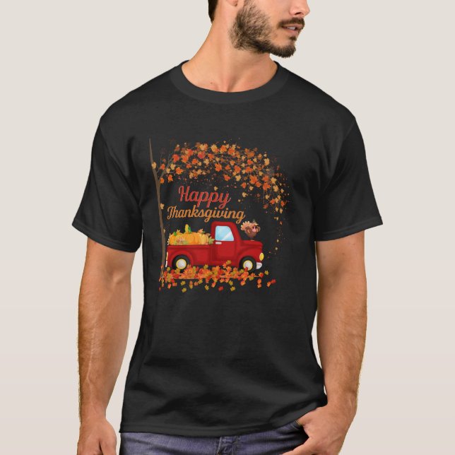 Happy Thanksgiving Vintage Red Truck T-Shirt (Front)