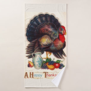 Happy Thanksgiving Vintage Turkey Bath Towel