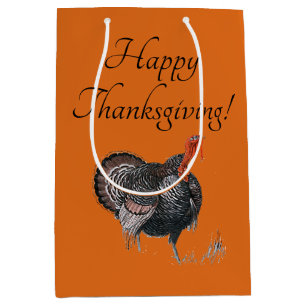 Happy Thanksgiving Vintage Turkey Drawing Medium Gift Bag