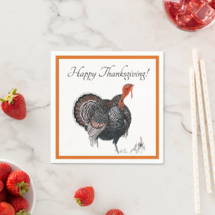 Happy Thanksgiving Vintage Turkey Drawing Napkins