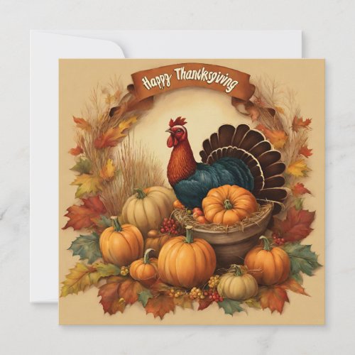 Happy Thanksgiving Vintage Turkey with Pumpkins  Card