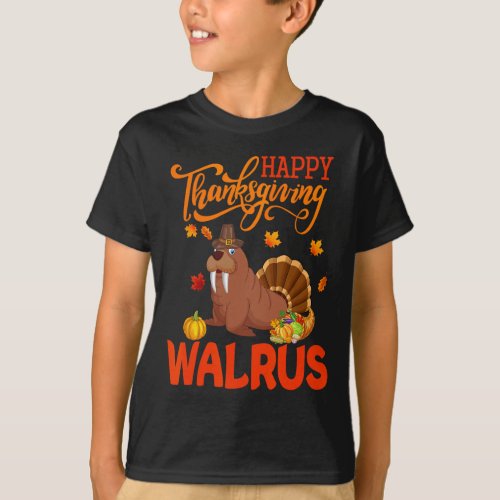 Happy Thanksgiving Walrus Costume Turkey Fall Leav T_Shirt