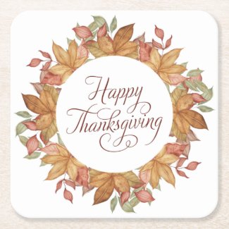 Happy Thanksgiving Watercolor Autumn Leaves