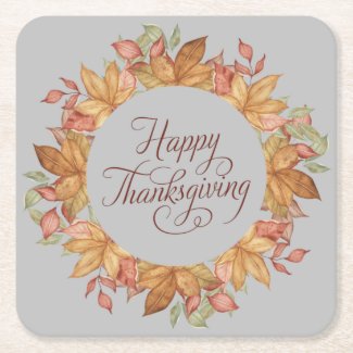 Happy Thanksgiving Watercolor Autumn Leaves 