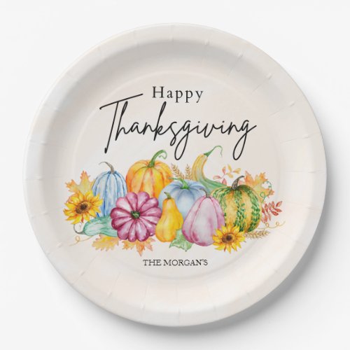 Happy Thanksgiving Watercolor Autumn Pumpkin 