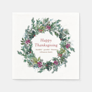 Happy Thanksgiving Watercolor Autumn Wreath Napkins