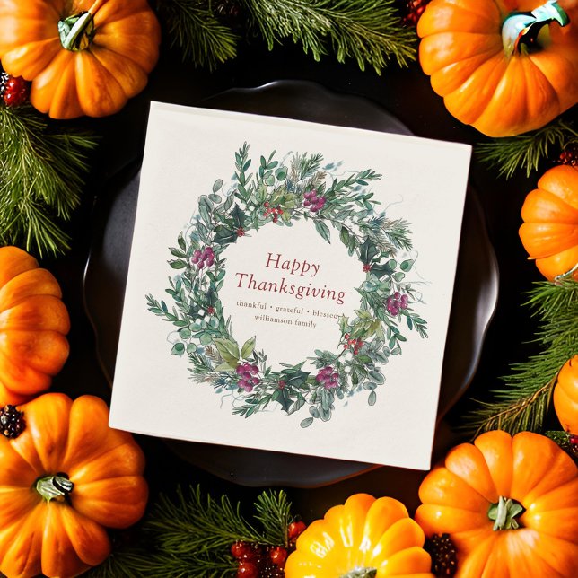 Happy Thanksgiving Watercolor Autumn Wreath Napkins (Creator Uploaded)