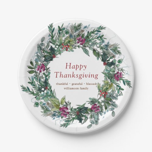 Happy Thanksgiving Watercolor Autumn Wreath Paper Plates