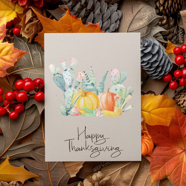 Happy Thanksgiving Watercolor Cactus Pumpkin Card (Creator Uploaded)