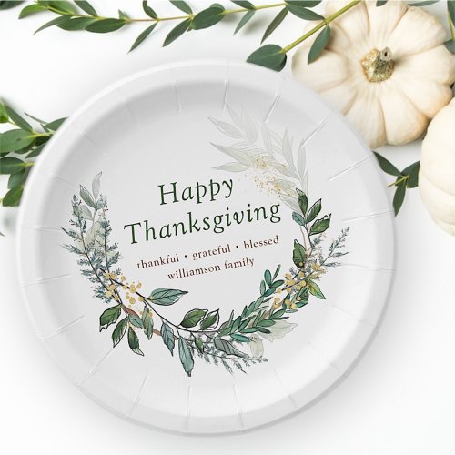 Happy Thanksgiving Watercolor Fall Foliage Wreath Paper Plates