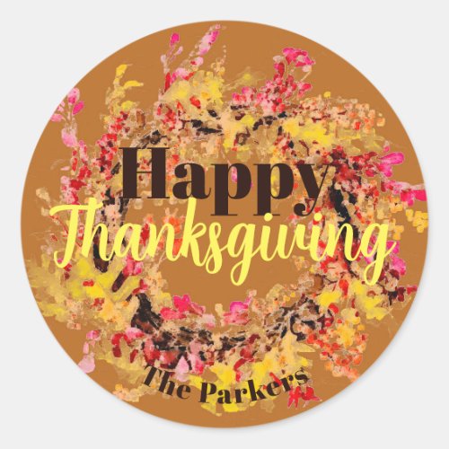 Happy Thanksgiving Watercolor Fall Leaves Wreath