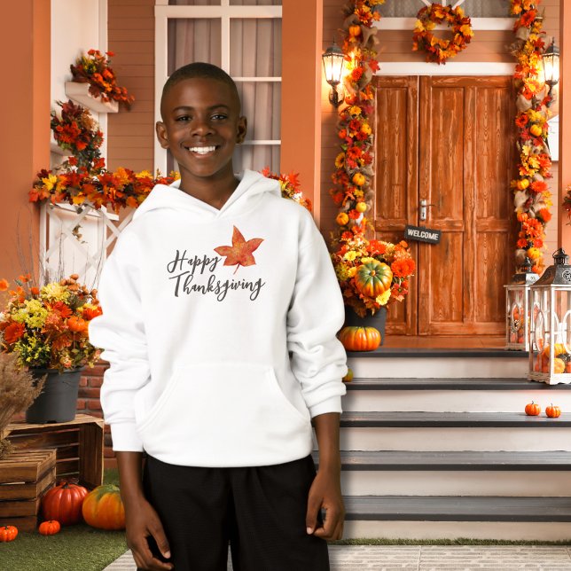 Happy Thanksgiving Watercolor Fall Maple Leaf Hoodie (Creator Uploaded)