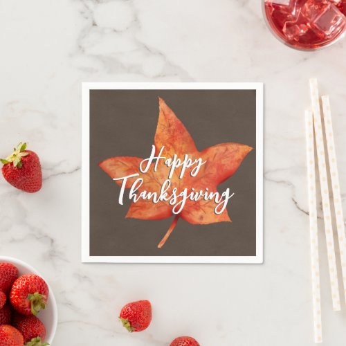 Happy Thanksgiving Watercolor Fall Maple Leaf Napkins