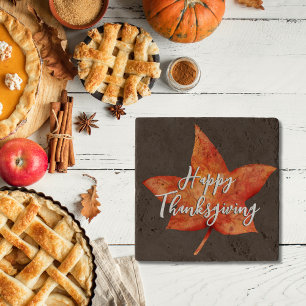 Happy Thanksgiving Watercolor Fall Maple Leaf Trivet
