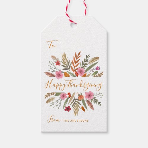 HAPPY THANKSGIVING WATERCOLOR FESTIVE FALL FOLIAGE GIFT TAGS