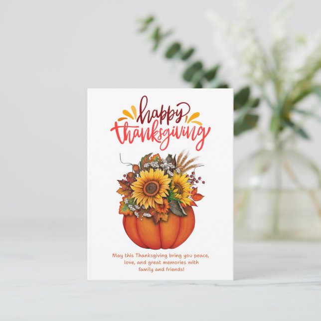 happy thanksgiving watercolor floral pumpkin holiday postcard (Standing Front)