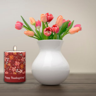 Happy thanksgiving watercolor flower red pillar candle