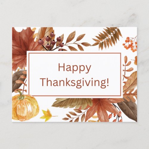 Happy Thanksgiving Watercolor Leaves and Berries  Holiday Postcard