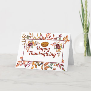 Happy Thanksgiving Watercolor Leaves, Berries Holiday Card