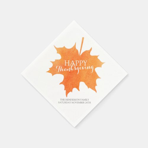 Happy thanksgiving watercolor maple leaf napkins