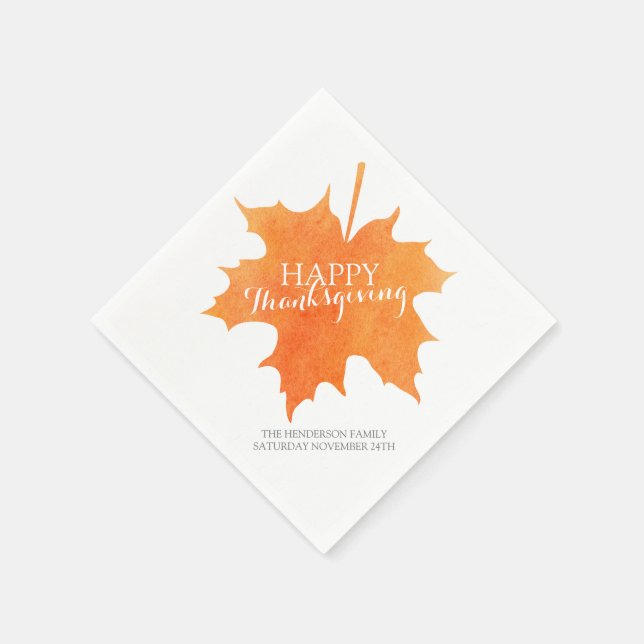 Happy thanksgiving watercolor maple leaf napkins (Corner)