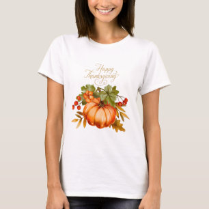 Happy Thanksgiving Watercolor Pumpkin and Berries  T-Shirt