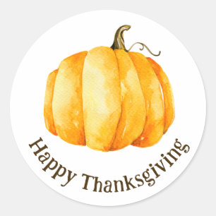 Happy Thanksgiving. Watercolor pumpkin fall autumn Classic Round Sticker