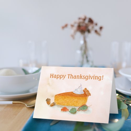 Happy Thanksgiving Watercolor  Pumpkin Pie Holiday Card