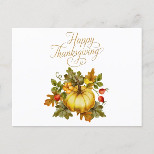 Happy Thanksgiving Watercolor Pumpkin Rose Hips Postcard