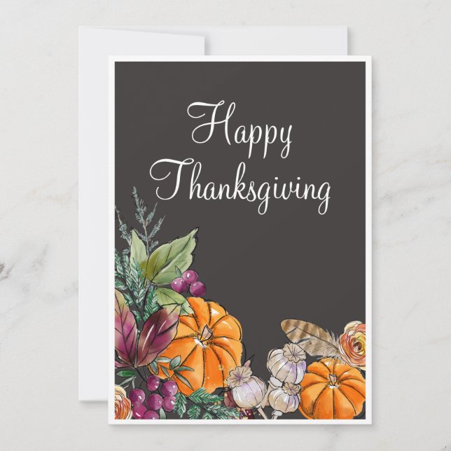 Happy Thanksgiving Watercolor Pumpkins Autumn (Front)