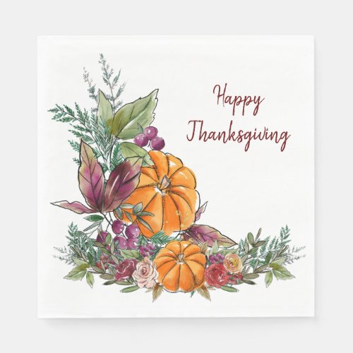 Happy Thanksgiving Watercolor Pumpkins Autumn Napkins