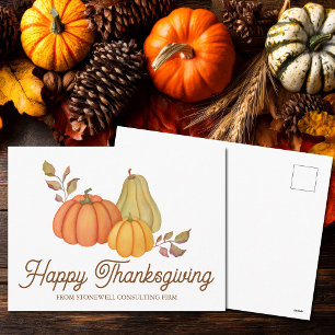 Happy Thanksgiving Watercolor Pumpkins Customized Holiday Postcard