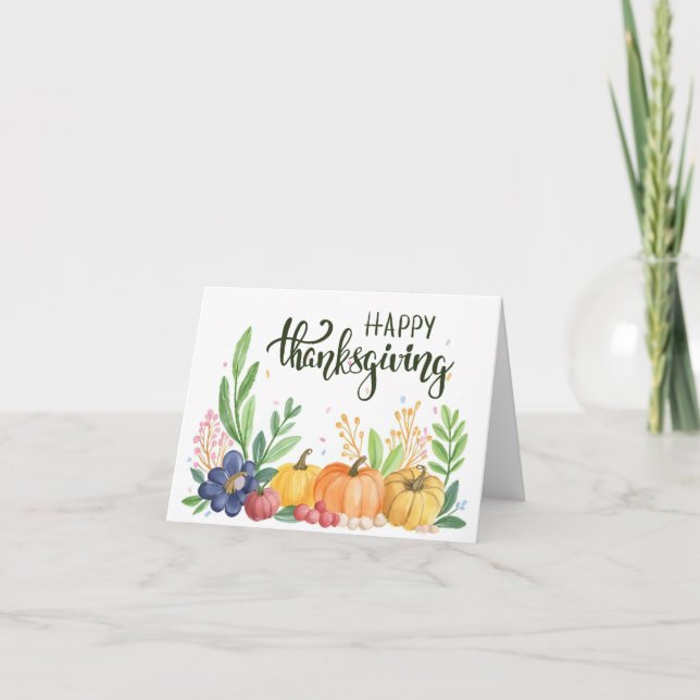 Happy Thanksgiving Watercolor Pumpkins Holiday Card (Front)