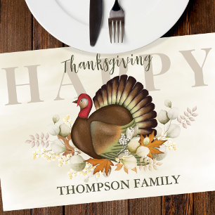 Happy Thanksgiving Watercolor Turkey Custom Placemat