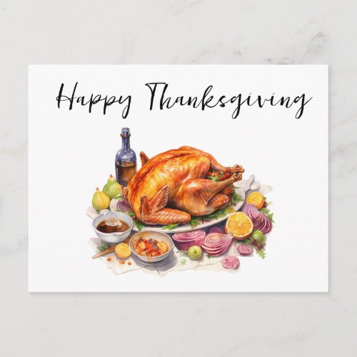 Happy Thanksgiving  Watercolor Turkey Dinner Postcard