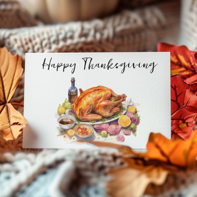 Happy Thanksgiving  Watercolor Turkey Dinner Postcard (Creator Uploaded)