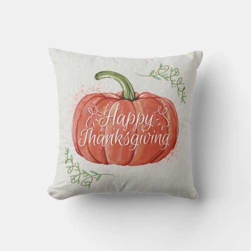 Happy Thanksgiving _ WC Pumpkin with Word Art Throw Pillow