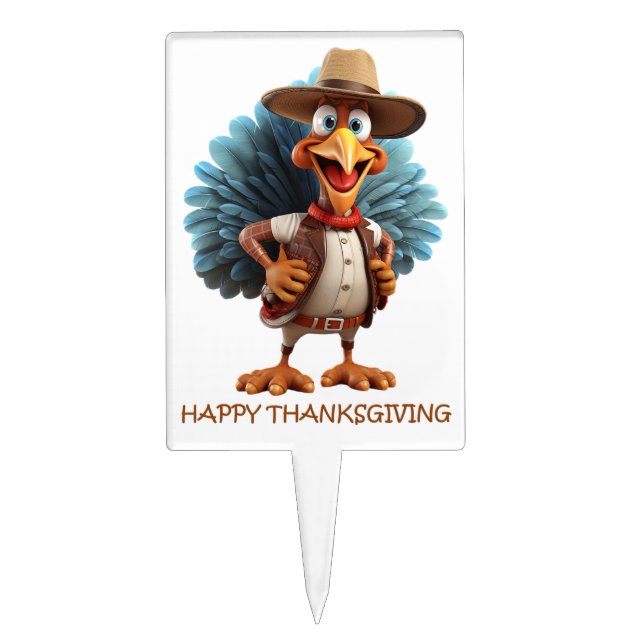 Happy Thanksgiving Western Turkey Cake Topper (Front)