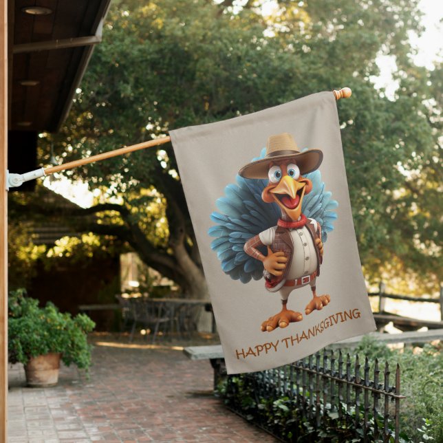 Happy Thanksgiving Western Turkey House Flag (In SItu)