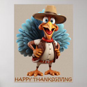 Happy Thanksgiving Western Turkey Poster