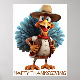Happy Thanksgiving Western Turkey Poster