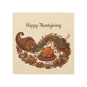 Happy Thanksgiving Whimsical Harvest Wood Wall Art