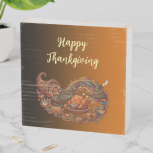 Happy Thanksgiving Whimsical Harvest Wooden Box Si