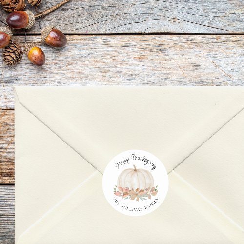 Happy Thanksgiving White Pumpkin Classic Round Sticker