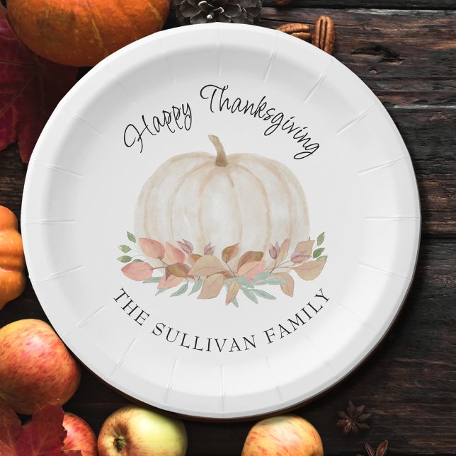 Happy Thanksgiving White Pumpkin Paper Plates (Creator Uploaded)