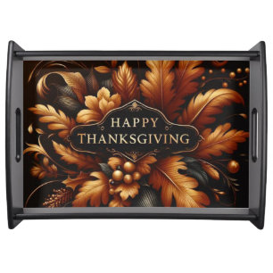 Happy Thanksgiving with Autumn Foliage Serving Tray