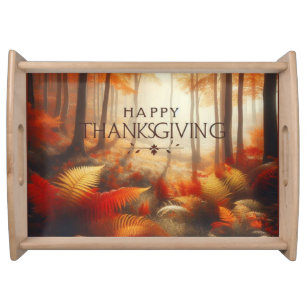 Happy Thanksgiving with Autumn Foliage Serving Tray