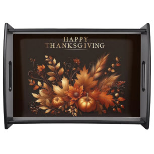 Happy Thanksgiving with Autumn Foliage Serving Tray