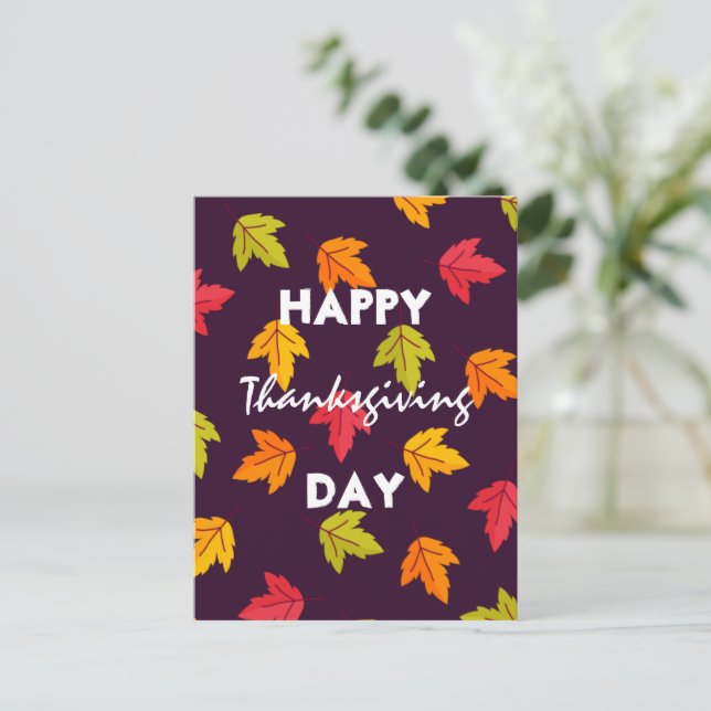 Happy Thanksgiving with Colorful Leaves Autumn  Holiday Postcard (Standing Front)
