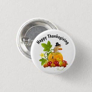 Happy Thanksgiving with Cute Pilgrim Mouse Button